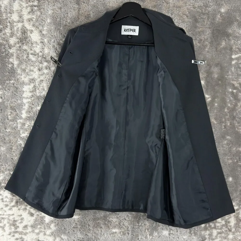 Kasper‎ Size 4 Career Blazer Jacket Black Chains Long Sleeve Collar Lined